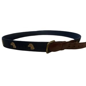 J. Press Surcingle Embroidered Labrador Dog Navy Leather Motif Belt Men's 40